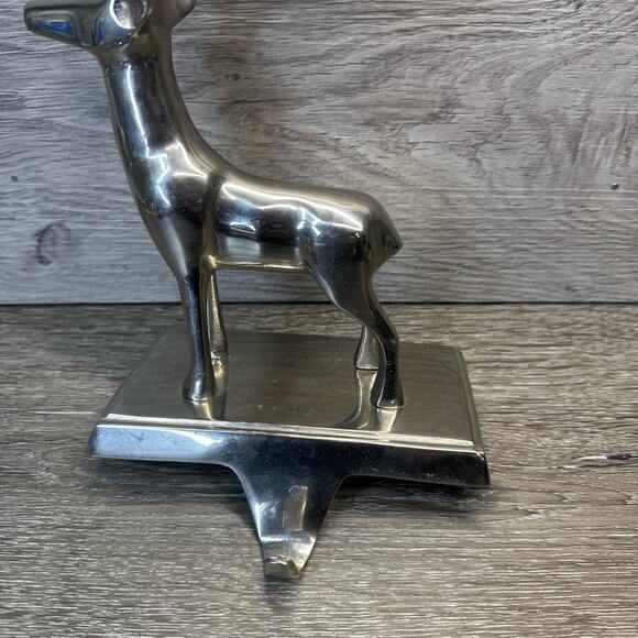 Pottery Barn Christmas Reindeer Stocking Holder Silver Plated 8” Tall - Picture 2 of 8